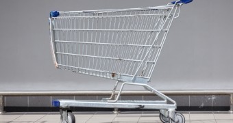 A shopping cart is sitting on the ground